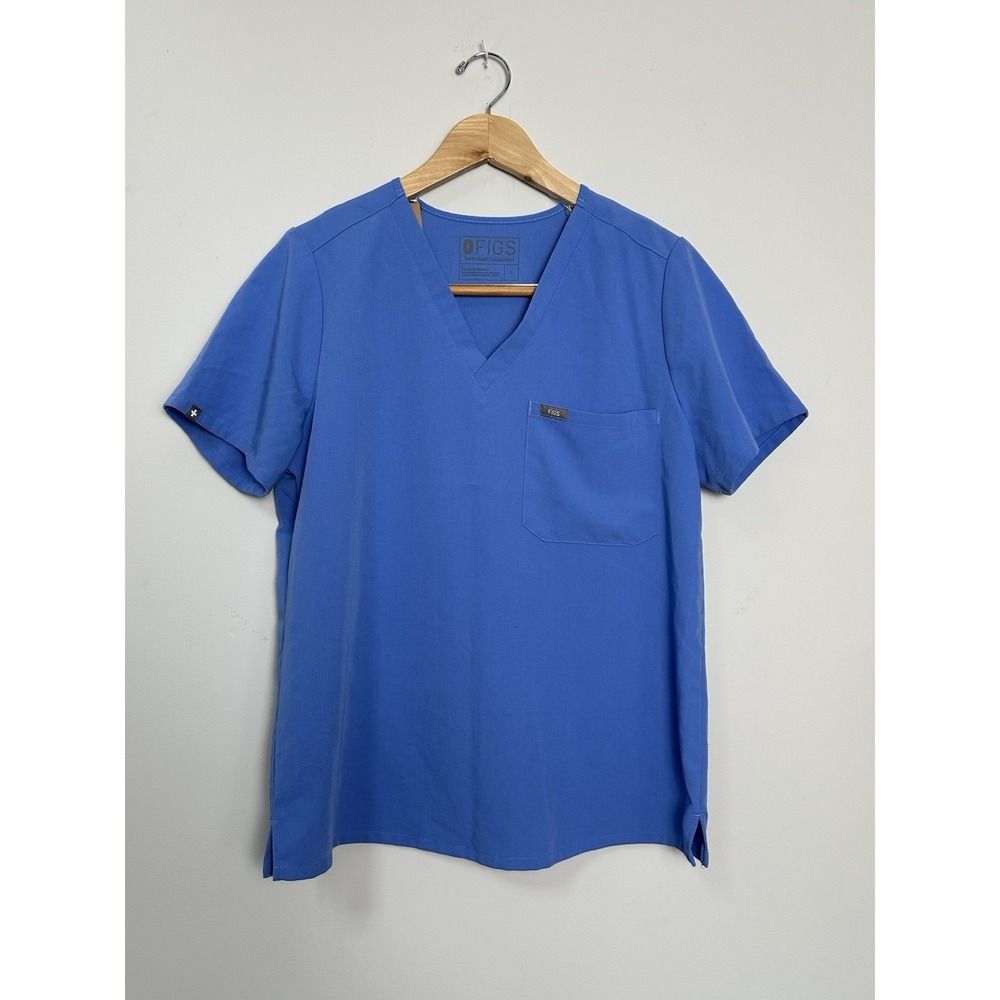 Figs Catarina Scrub Top‎ Blue Short Sleeve V-Neck Pocket Size Large